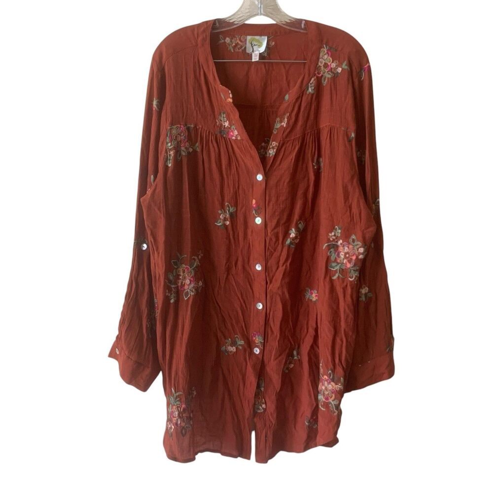 Anthropologie Fig and Flower Womens Tunic Blouse Plus 3X Floral Embroidered Boho